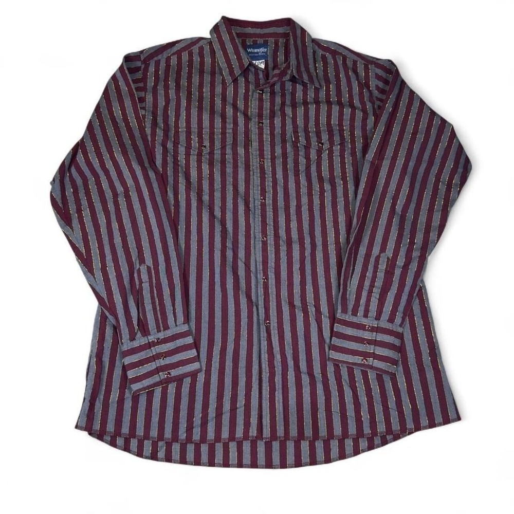 Wrangler Western Striped Button-Up Shirt Burgundy Gray Mens XL‎